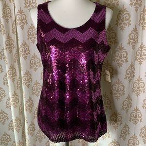 Coldwater Creek purple chevron sequin shell top M NWT